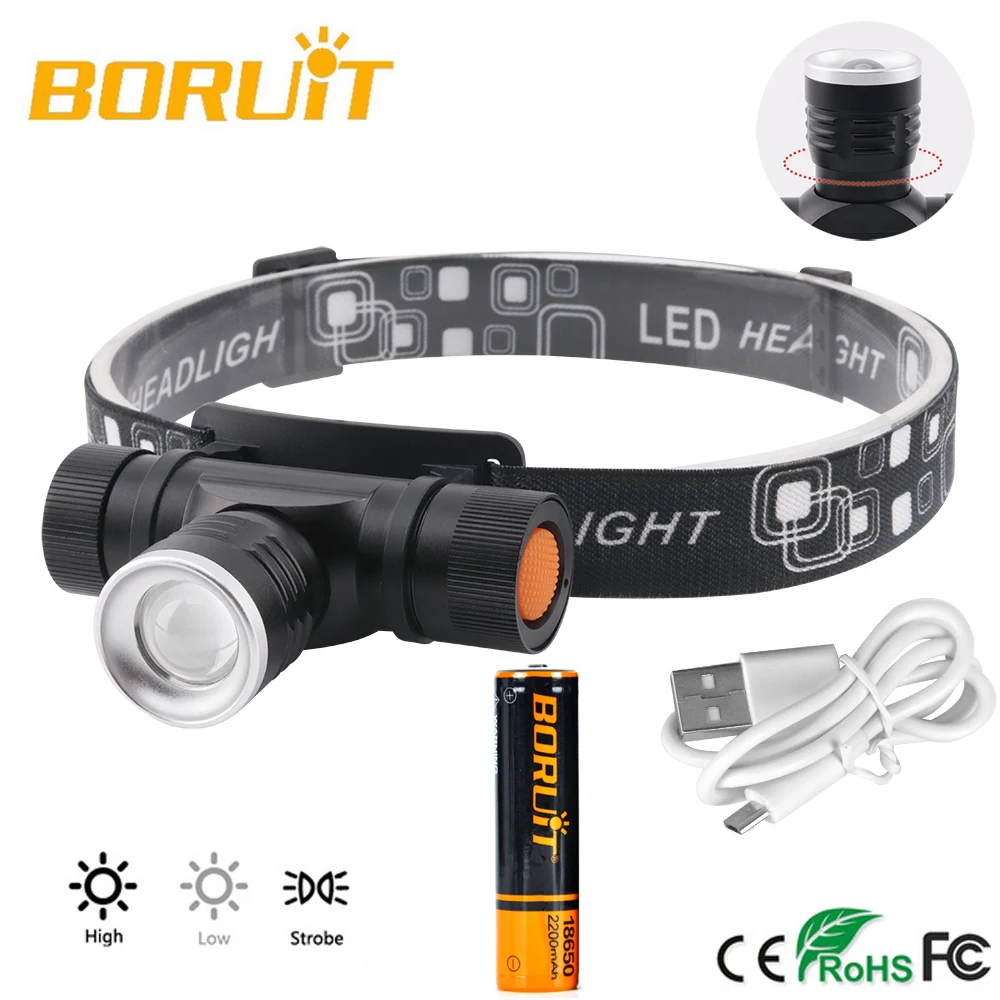 Налобный фонарь BORUiT светодиодный 1000 лм XML T6 3 режима работы|headlamp headlight torch|headlamp