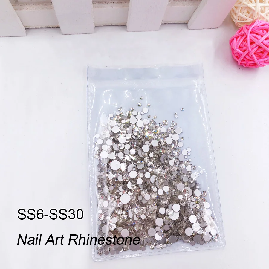 

3D Nail Art Super Glitter SS3-SS30 Crystal AB Flat Back DIY Nail Art Crystal Rhinestone Decoration white AB Color Glass Diamond