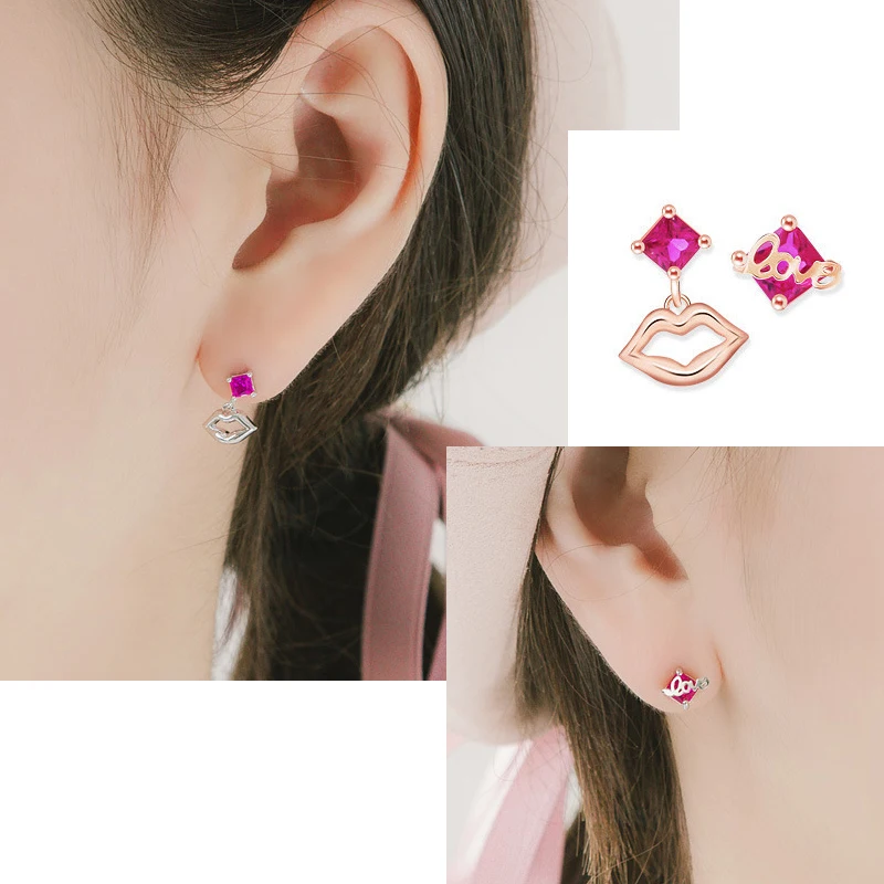 Hutang губ любовь серьги в 925 пробы серебро кубического циркония Fine Jewelry для девочек