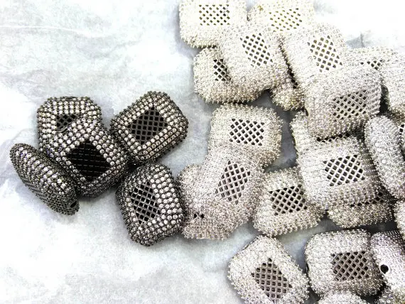 

New Arrive --6pcs 15x22mm CZ Micro Pave Diamond Cubic Zirconia rectangle crystal spacer beads gunmetal silver charm beads