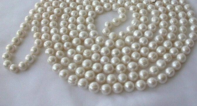 

RHJ00112 stunning long 100" round white freshwater cultured pearl necklace AAA