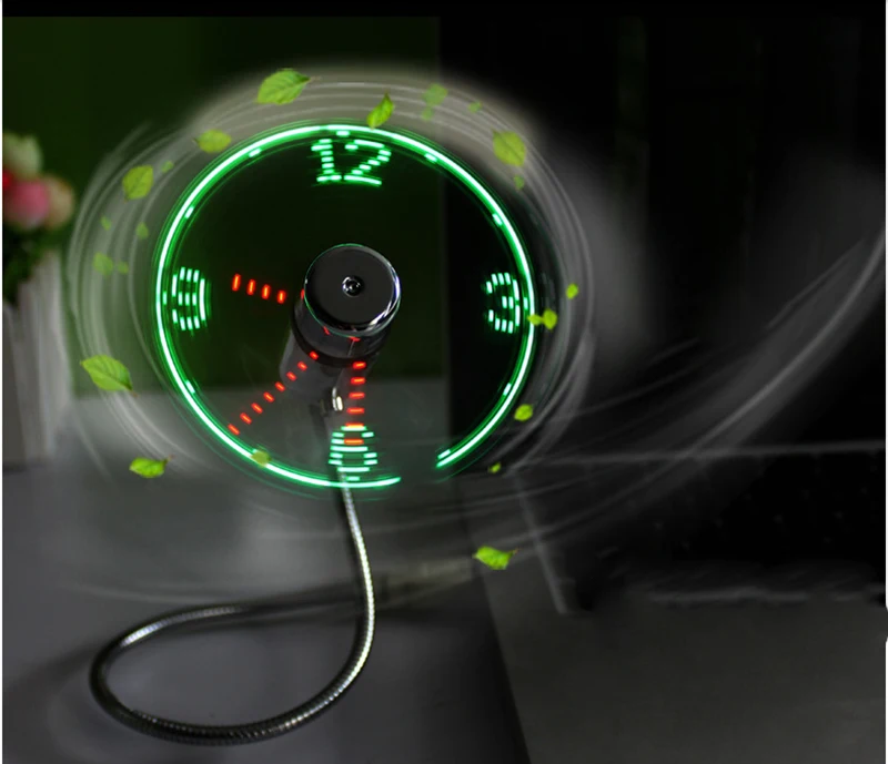 LUCOG гибкий светодиодный Micro USB вентилятор мини-гусиная шея светодиодный светильник дисплей время часы USB питание вентилятор с ПК-Зеленый Флэш-светильник