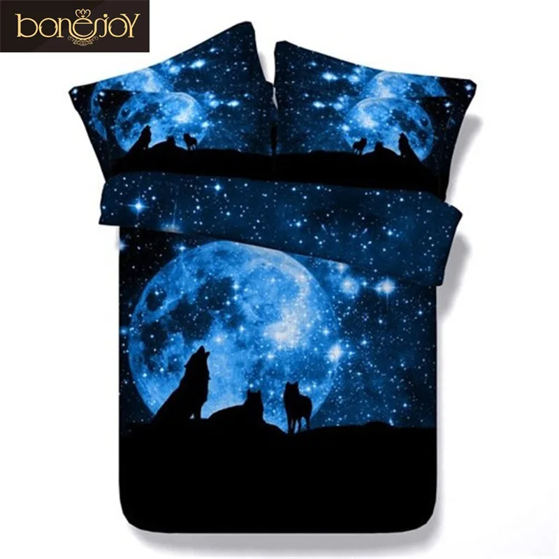 Bonenjoy Комплект постельного белья Звездное Небо волк синий 3D пододеяльник