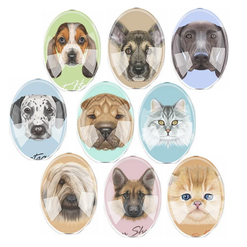 

Handmade Glass Mix Size Oval Cute Dog & Cat Pets Flatback Cameo Cabochon Domed DIY Jewelry Charm Photo Pendant Setting