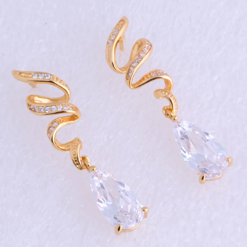 Любовный монолог изысканная слеза белый Фианит желтое золото серьги быстрая