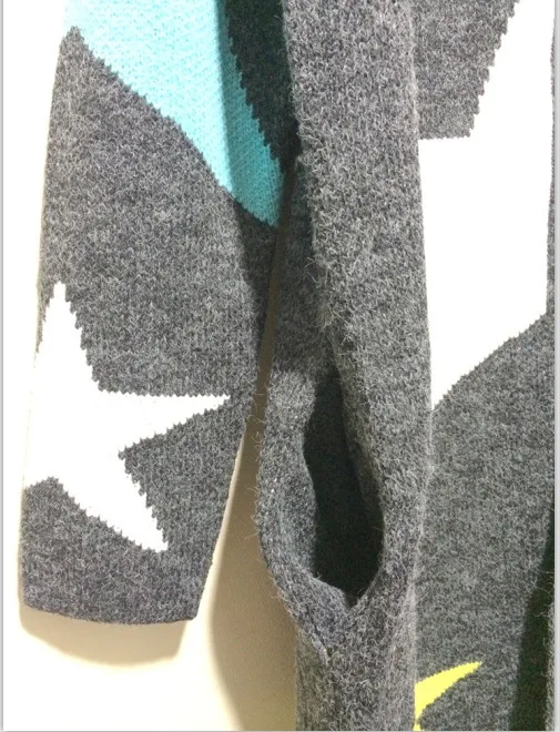 Five-pointed star pattern long section cardigan stars printed sweater knit women |
