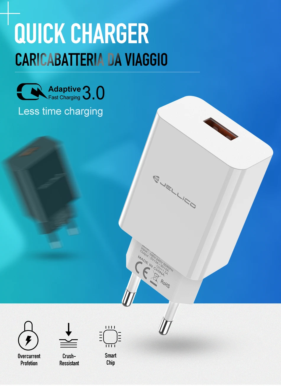 Jellico 18 Вт QC 3,0 USB быстрое зарядное устройство для телефона дорожный настенный адаптер QC3.0 FCP AFC универсальный для iPhone samsung huawei Xiaomi EU штекер