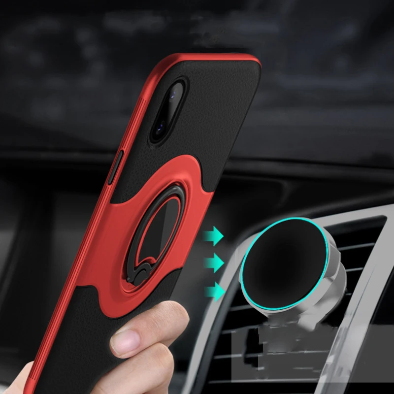 Armor Cases for iPhone 6 6S 7 8 Plus X 10 Case Invisible Finger Ring Bracket Anti-knock PU Leather Cover 6plus 8plus |