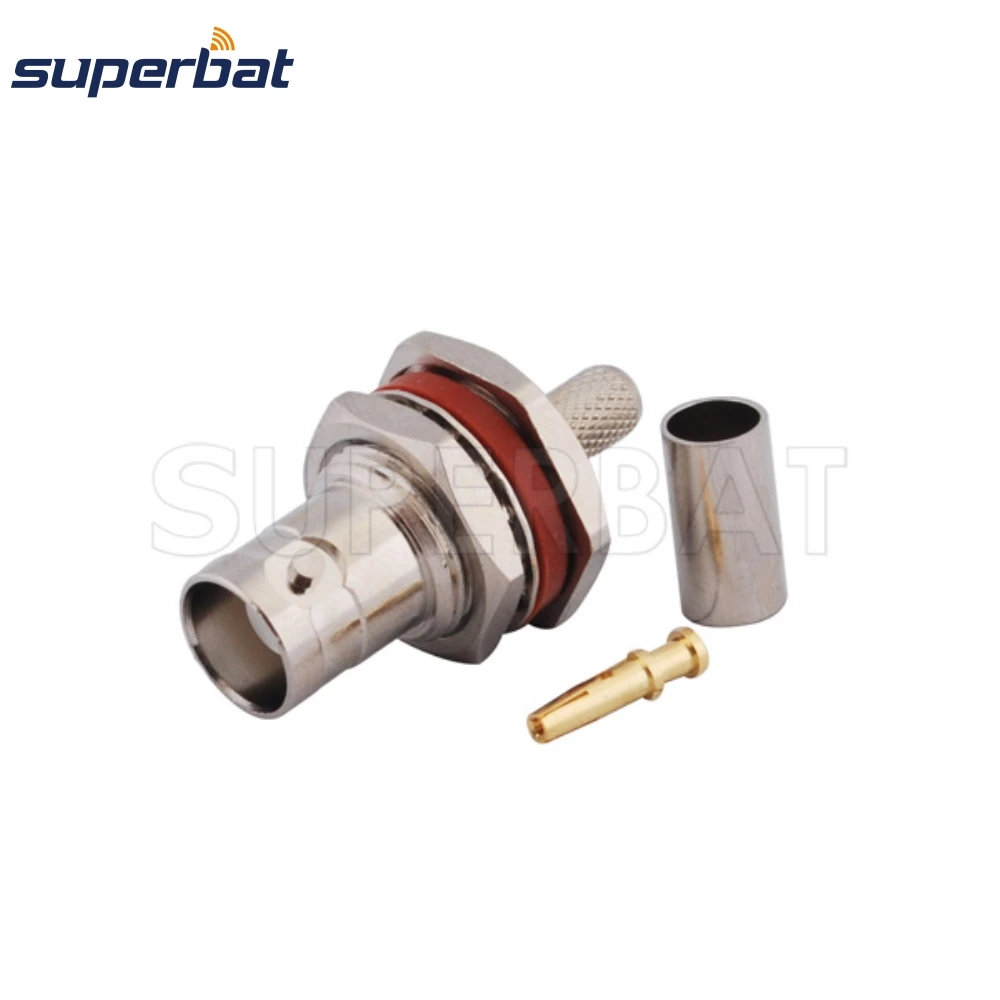 Superbat BNC Crimp Female Bulkhead O-ring RF Coaxial Connector for Cable RG58 RG142 LMR195