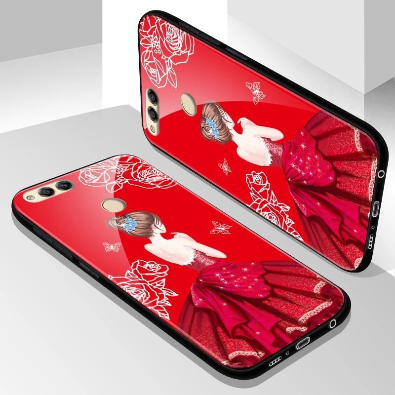 Чехол из закаленного стекла для Huawei Honor 7X 8X, мультяшный противоударный чехол для Huawei Honor P20 P10 Lite, чехол из закаленного стекла