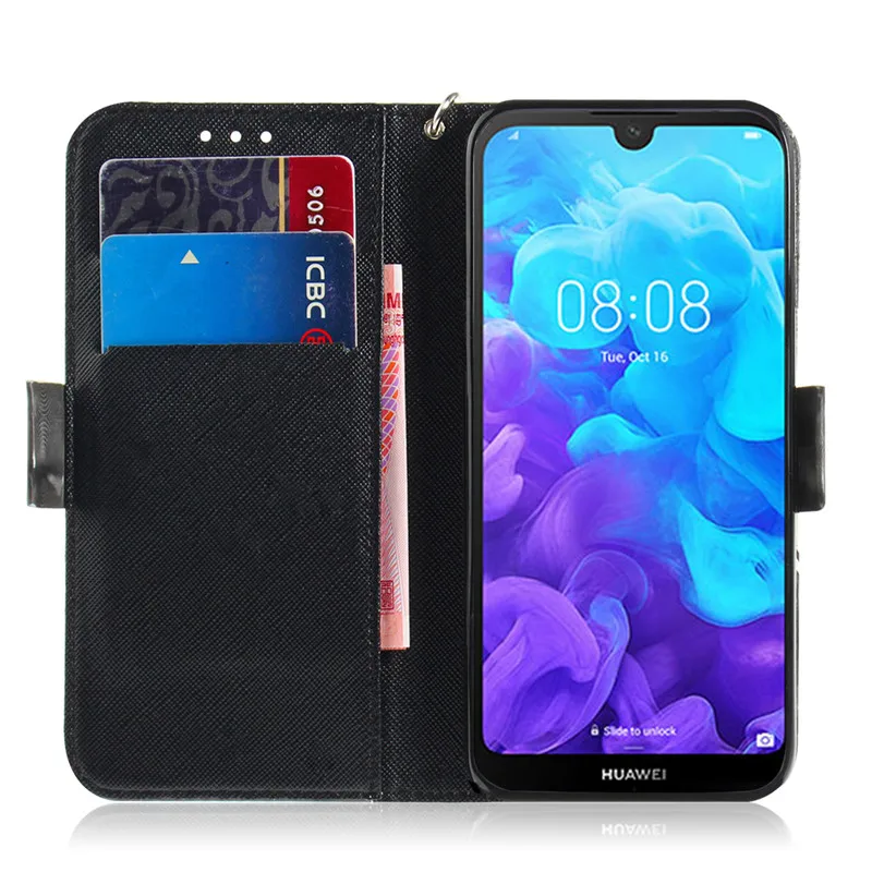 Флип чехол с подставкой для Huawei Y5 2019 3D рисунком из искусственной кожи мягкие