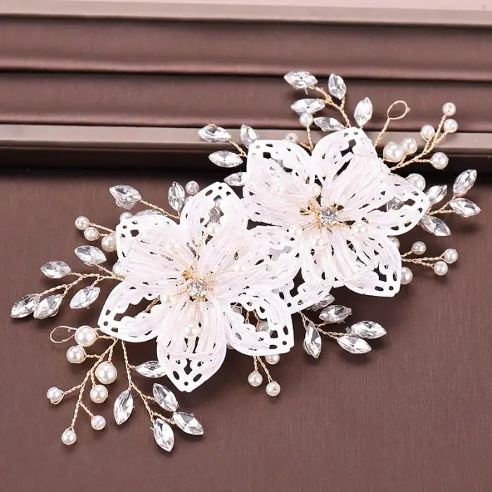 FORSEVEN белый цветок кристалл обруч жемчужный головной убор Tiaras de Noiva Свадебные украшения для волос женские свадебные аксессуары для волос JL