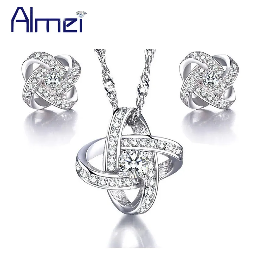 Almei 5% скидка 2017 свадебные костюмы Ювелирные наборы серебряного цвета ожерелье с