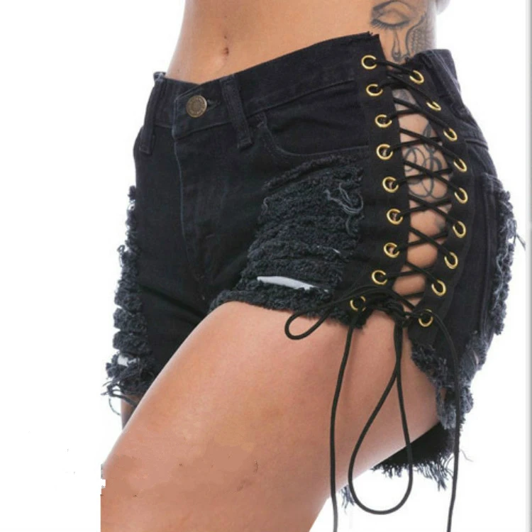 50 х годов Винтаж рваные бахрома черные джинсовые шорты женские повседневные