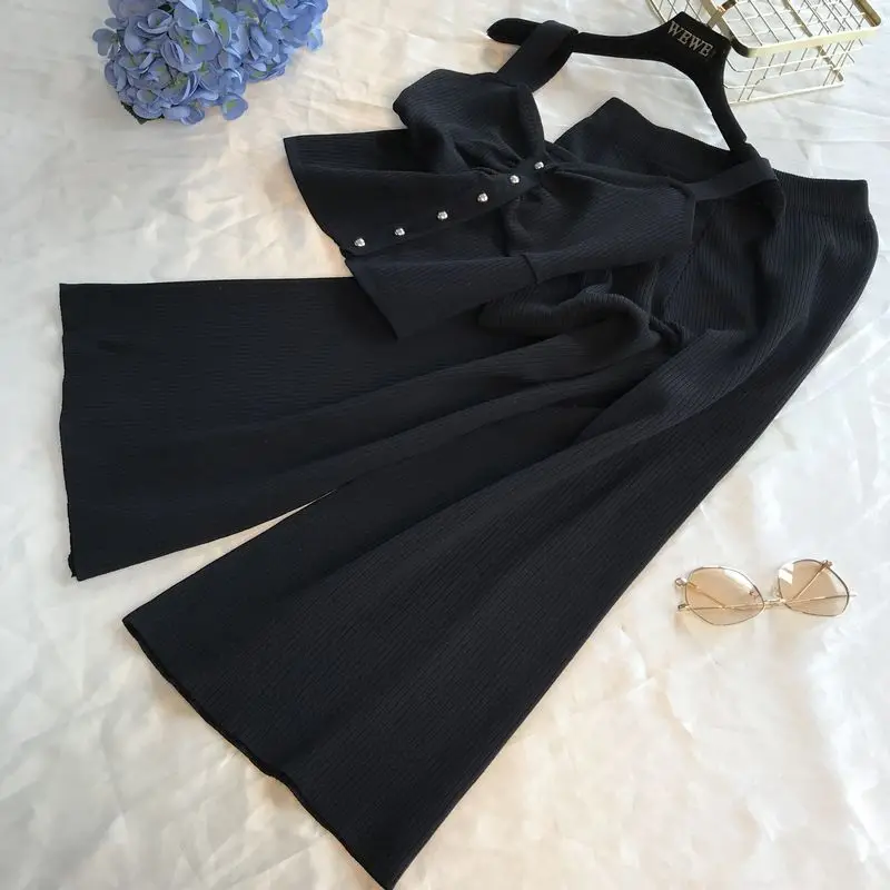 Женский Летний Эластичный вязаный комплект из 2 предметов однобортный