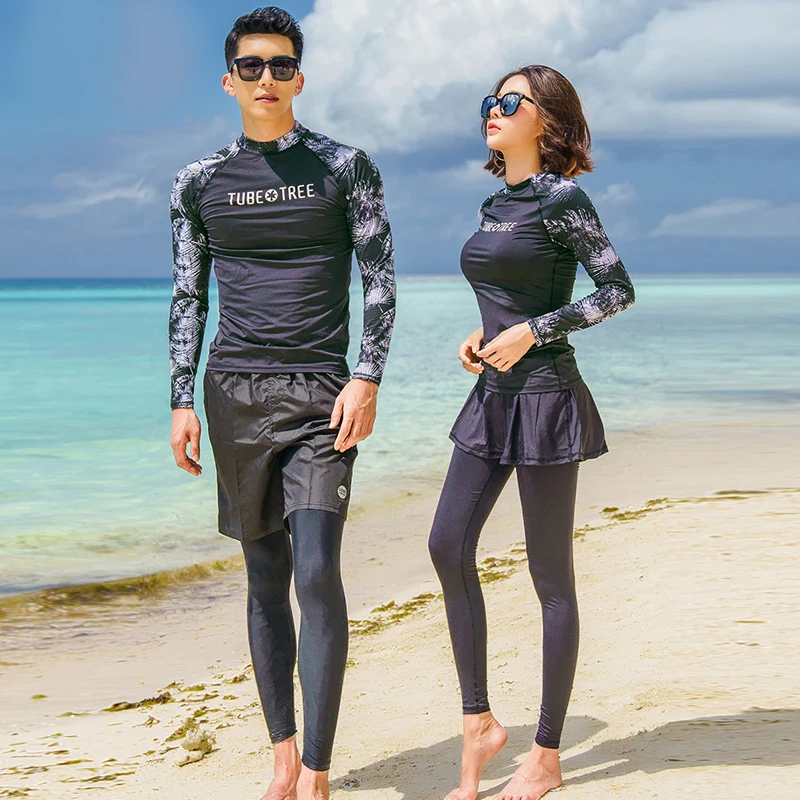 

Rash Guards Men Women 3 Pieces Long Sleeve Shirt Shorts Pants Couples Swimwear Surfing Bathing Suits Rashguard Wetsuits 2018 New