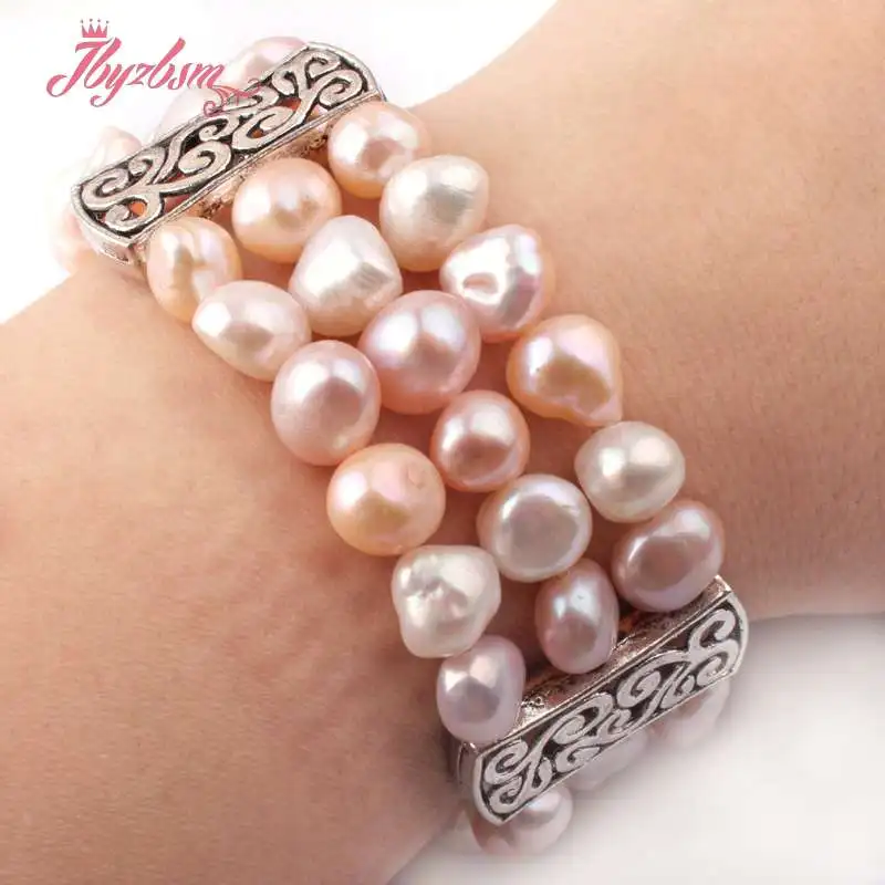 White Pink Purple 6-8 мм,, тибетское серебро, натуральный пресноводный жемчуг, Модные Ювелирные Регулируемые браслеты для женщин, подарок на день рождения - Окраска металла: White Pink Purple