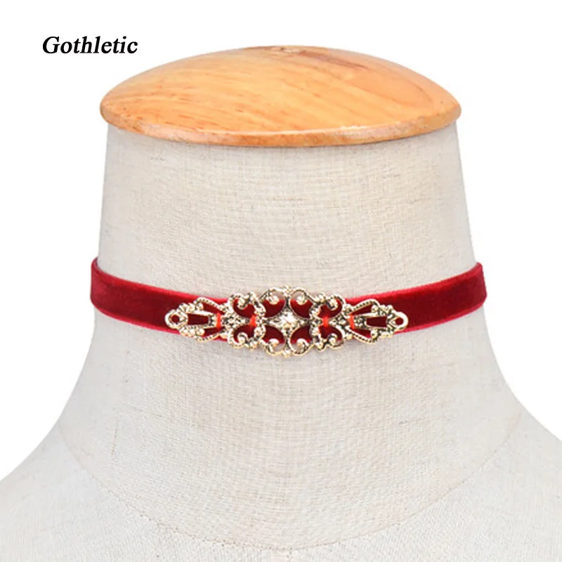Готическое бархатное колье, модное новое черное бордовое Филигранное ожерелье из металлического сплава с лентой, Трендовое ожерелье для женщин, ювелирные изделия