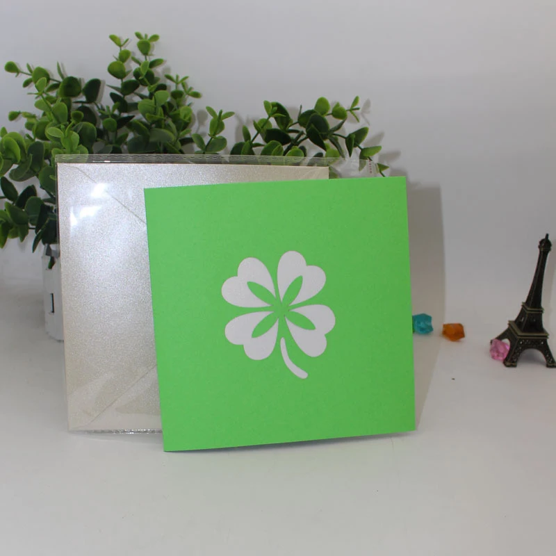 3D лазерная вырезка ручной работы зеленая Обложка счастливая четырехлистная