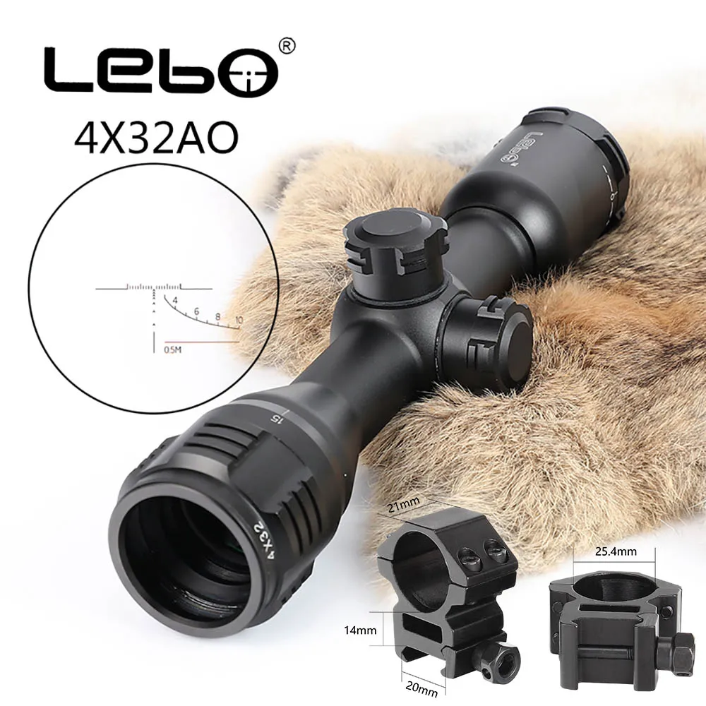 with Picatinny Rings LEBO 4x32 AO тактический оптический прицел стекло гравированная сетка компактный прицел для охоты прицел - Цвет: with Picatinny Rings