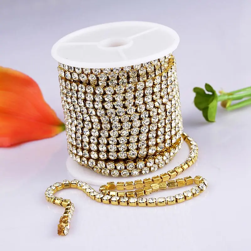 50yards rhinestones Chain white/clear SS6 2MM cup Chain crystal for DIY Rhinestone Sew On clothing stones Ornament accessories