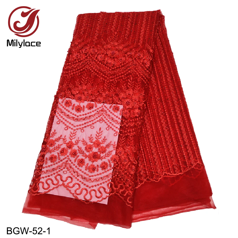 Оптовая продажа, африканская кружевная ткань Milylace, вышитые бусины, тюль, кружевная ткань, ткань для детской вечевечерние