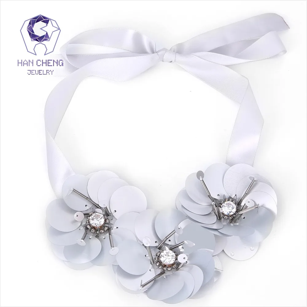 HanCheng новый модный ленточный галстук циркониевый цветок кулон ожерелье-чокер