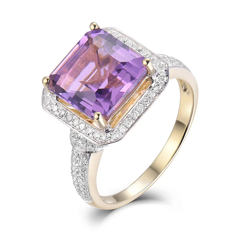 14k Yellow Gold Ring Твердое 6.22Ct 14Kt из желтого золота с бриллиантом фиолетовое Помолвочное кольцо с аметистом обручальное кольцо для жены год ювелирные изделия подарок - Цвет камня: 14k Yellow Gold Ring