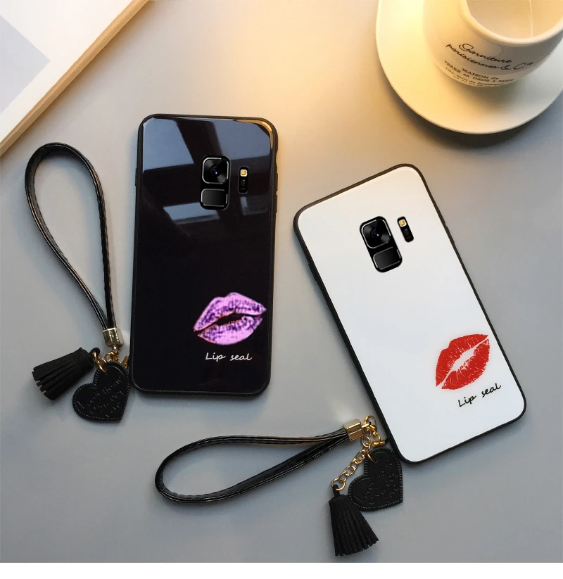 Для samsung Galaxy s10 s10e note 8 9 M10 M20 M30 A6 A7 A8 A9 j4 j6 s9 s8 плюс A20 A30 A50 A70 с принтом в виде губ стекло чехол и ремешок