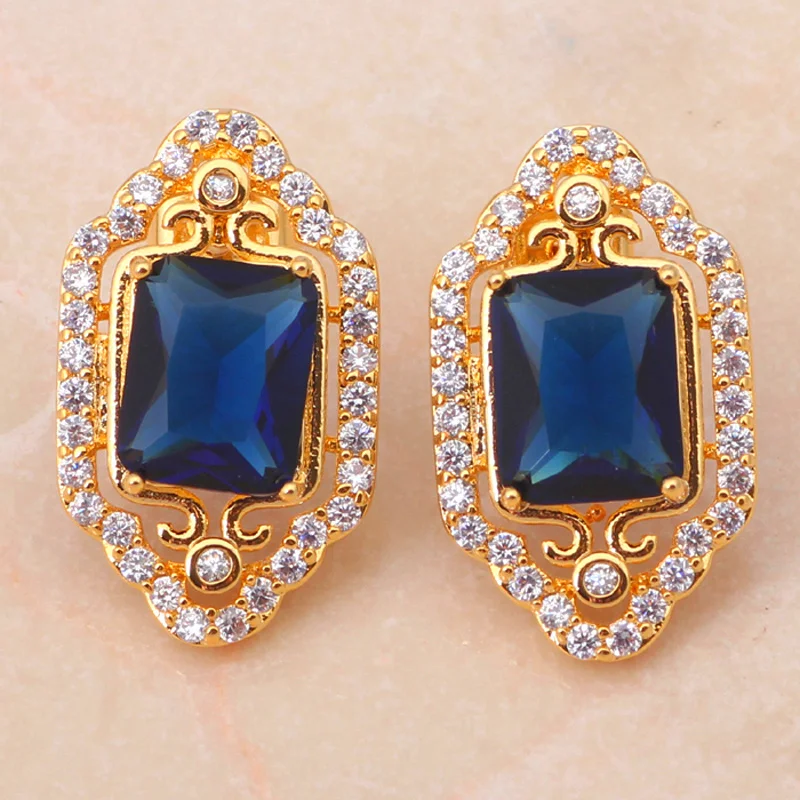 Королевский бренд золото тон синий циркония Ювелирные комплекты с кристаллами