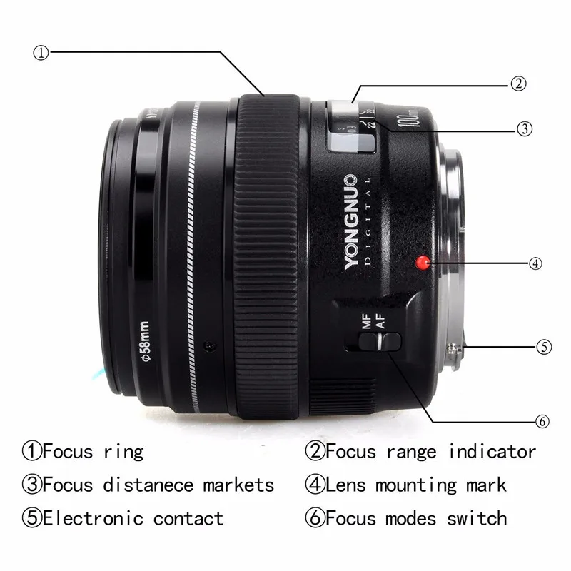Объектив YONGNUO 100 мм yn100мм F2.0 AF/MF объектив с фиксированным фокусом для Nikon F Mount D3200 D3400