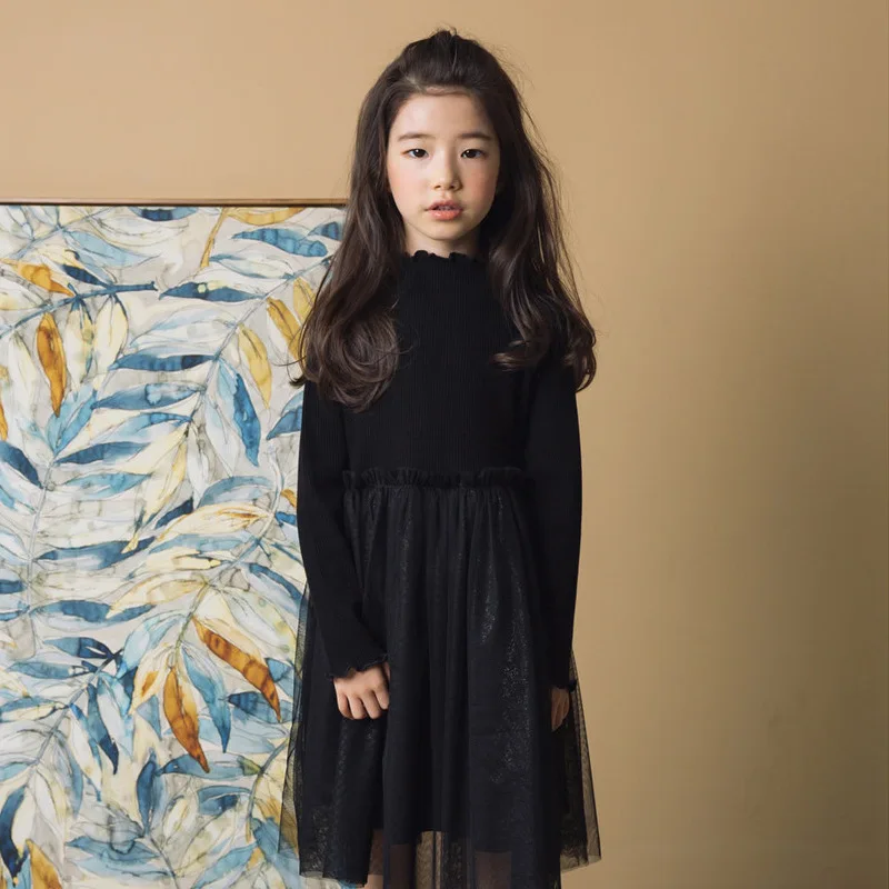 Kids Girls Long Sleeve Dresses 2019 Autumn Winter Toddler Black Dress Mesh Tutu for Little 10 12 years | Детская одежда и обувь