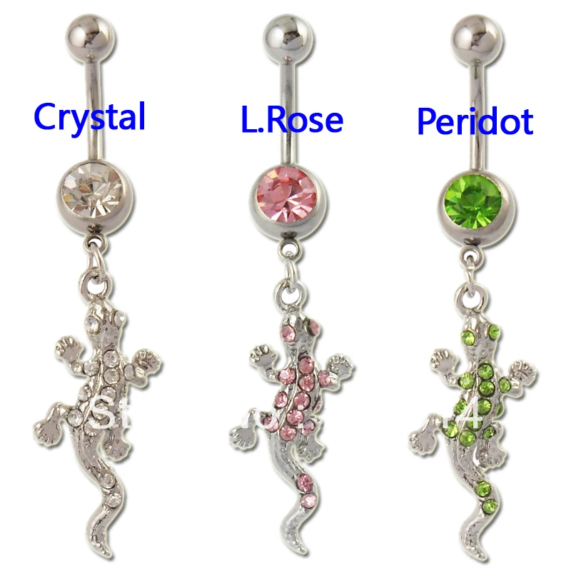 Оптовая продажа кольцо для пирсинга пупка Gecko в прозрачном розовом зеленом цвете