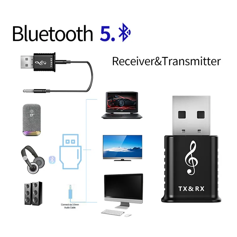Портативный аудиоприемник Bluetooth 5 0 передатчик 3 мм AUX стерео музыка ресивер для