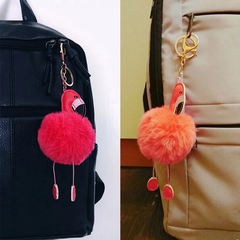 Милый розовый брелок в виде фламинго с искусственным кроличьим мехом пушистым