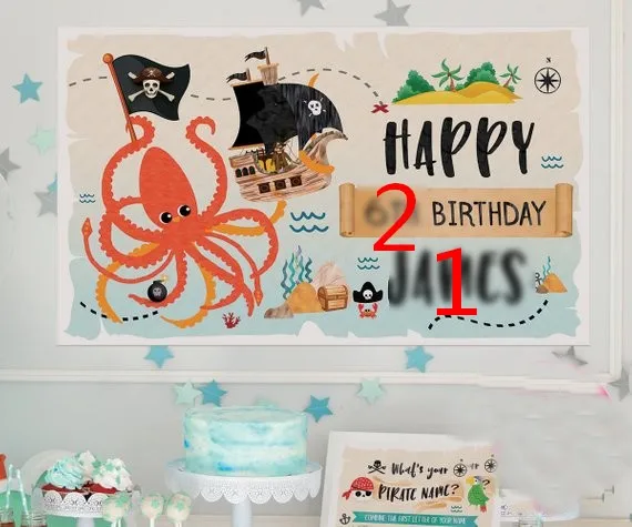 custom Map Pirate Ship Decorations Kraken Treasure Birthday backgrounds Computer print party backdrops | Электроника