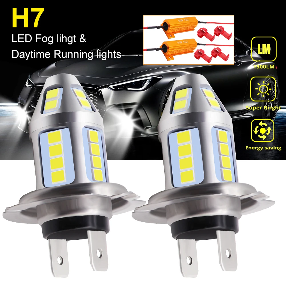 

2pcs H7 LED Car Fog Lamp 150W with Decoder High Power 3030 30 Chip Waterproof White Auto Front Headlamp Fog Driving Lights 12V
