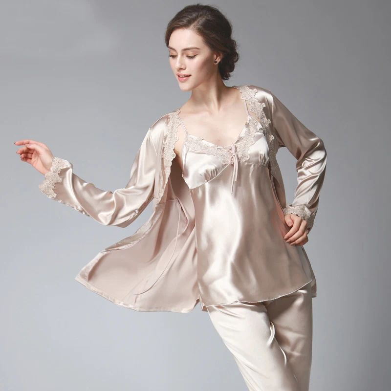 Женская шелковая атласная пижама Женский пикантный комплект из 3 предметов