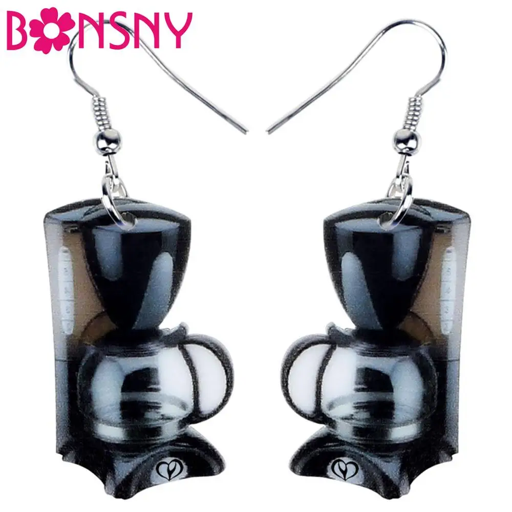 Акриловые серьги Bonsny в виде черной кофемашины уникальные модные украшения для