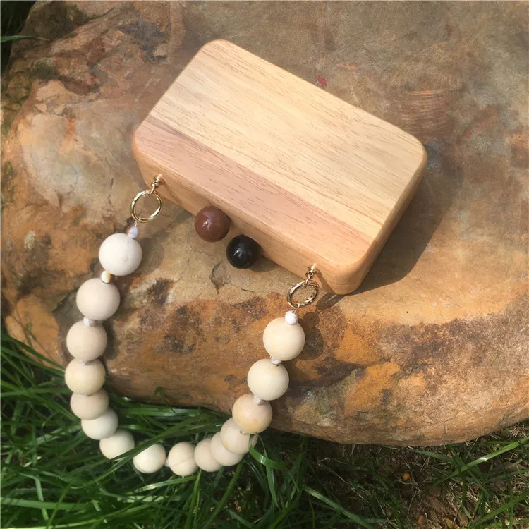 Женская бамбуковая пляжная сумка с деревянными бусинами на ремне круглая