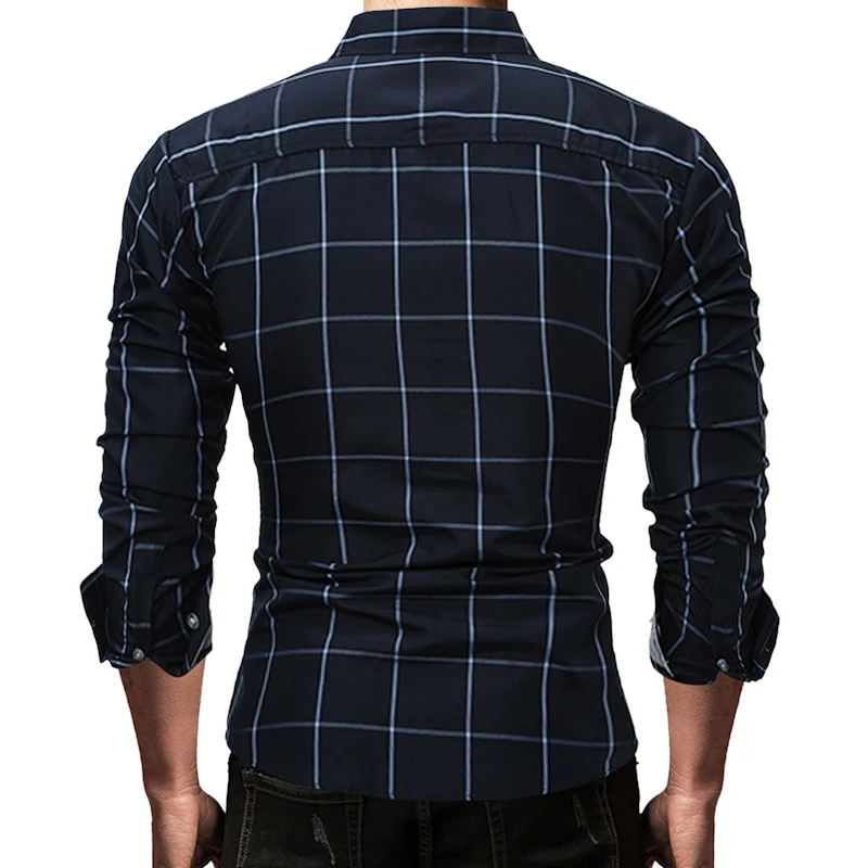 Новые осенние модные брендовые Для мужчин одежда Slim Fit рубашка с длинными