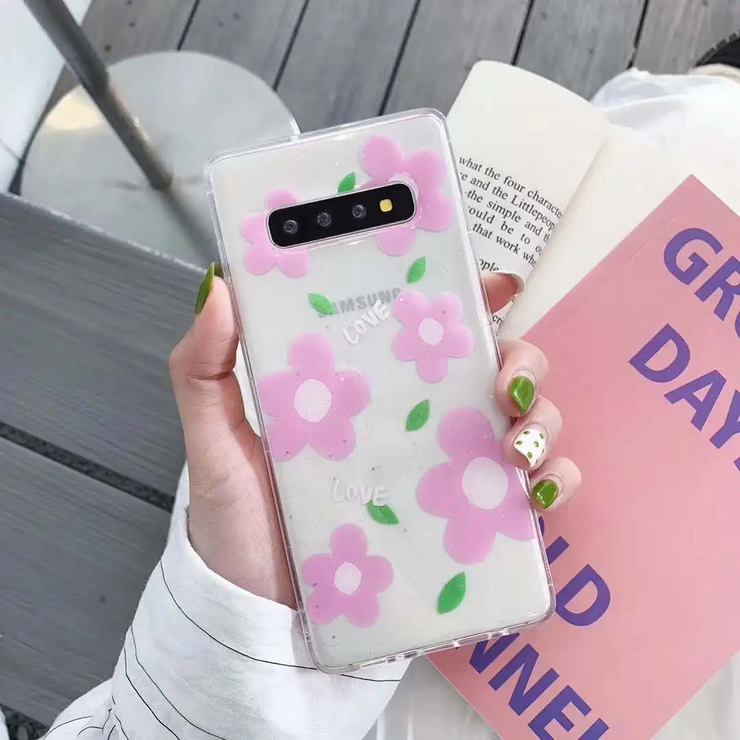 Europe US Fashion Gold Foil Flash Flowers Clear Silicone Case for Samsung Galaxy S9 S10 Plus S10Lite Note 8 9 Soft Glitter Cover |