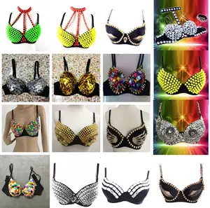 Бюстгальтер для танца живота, акриловый, с блестками, разноцветный