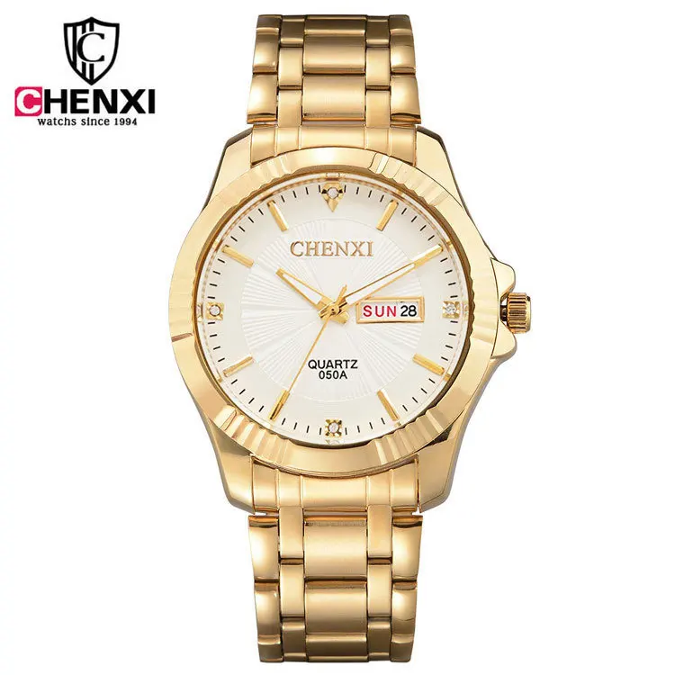CHENXI 050A Брендовые мужские роскошные золотые модельные часы из нержавеющей стали