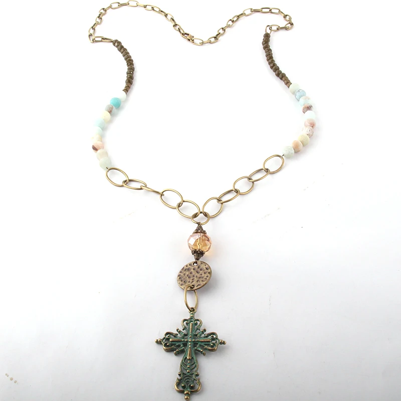 Fashion Jewelry Natural Stone/Chain Metal Cross Pendant Necklaces For Women Ethnic Necklace | Украшения и аксессуары