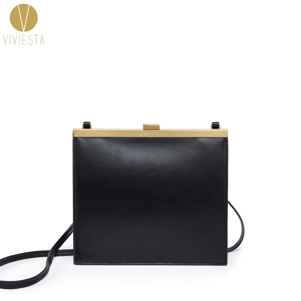 Винтажная женская сумка на застежке из натуральной кожи ретро Минималистичная