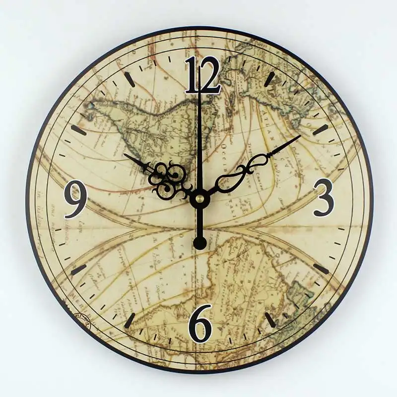 Большие декоративные настенные часы с картой мира абсолютно бесшумные украшения