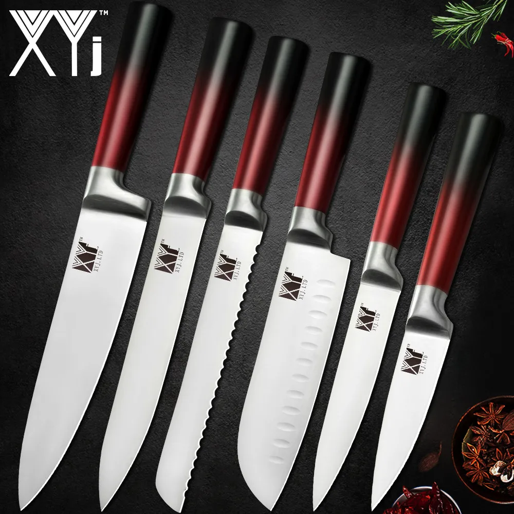 

XYj Stainless Steel Kitchen Knives Set 3-5Pcs Red Handle Chef Bread Slicing Utility Paring Knife Sharp Blade Kitchen Knife Set