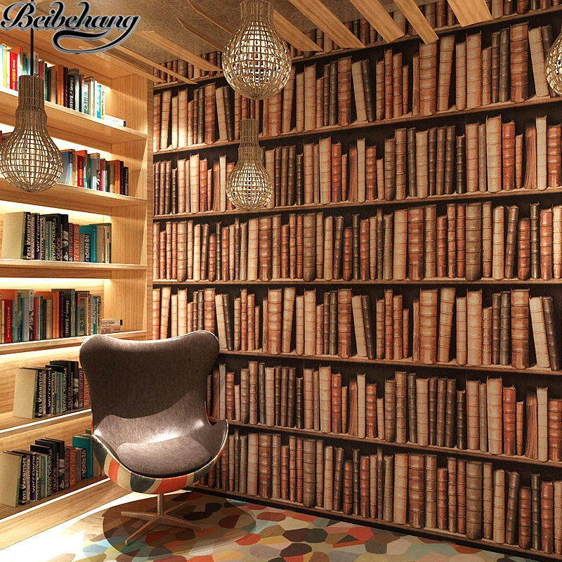Обои с книжной полкой 3d китайские стереонаушники европейские обои для учебы library