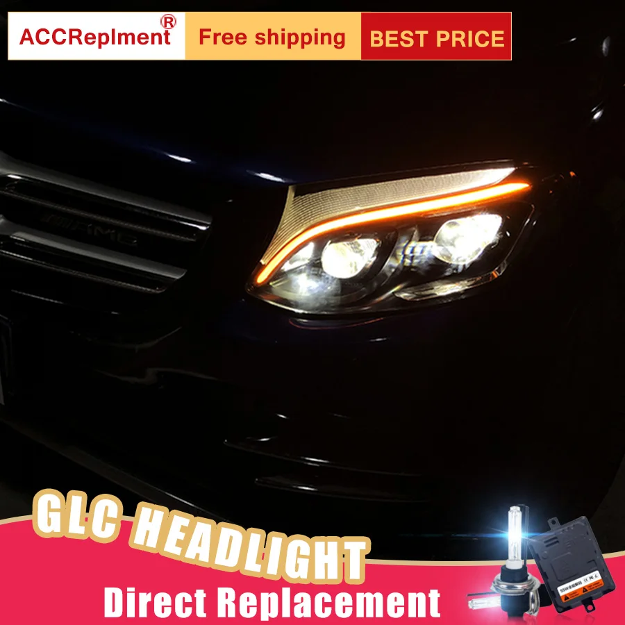 2Pcs LED Headlights For Benz AMG GLC 2017-2019 led car lights Angel eyes ALL KIT Fog Daytime Running Lights | Автомобили и